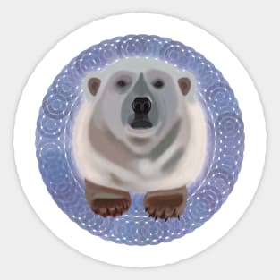 Polar Bear on blue circular pattern Sticker